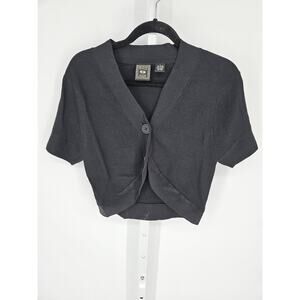 Baggage Women's Black Short Sleeve Button Front V-neck Blouse Top Size L